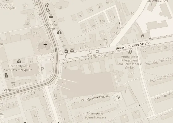 Stadtplan von Niederschönhausen, in der Mitte die Pizzeria Mamma Mia an der Blankenburger Straße